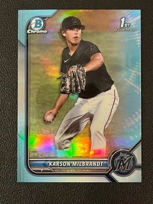 Karson Milbrandt 2022 Bowman Chrome 1st Sky Blue Refractor Marlins - Image 1 of 2
