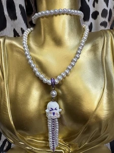 Betsey Johnson Punk N Spice Ghost Glow In The Dark Pearl Purple Long Necklace - Picture 1 of 8