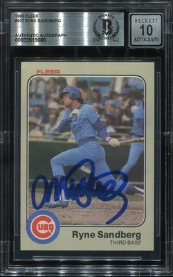 HOF RYNE SANDBERG signed autographed 1983 FLEER ROOKIE CARD RC BECKETT 10 (BAS) - Image 1 of 2