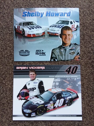 Lot of 2 diff Shelby Howard Brian Vickers #40 " Lucas Oil  EMP " NASCAR POSTCARD Cover