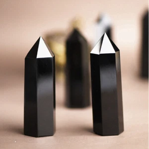 Natural Black Obsidian Quartz Crystal Point Wand Energy Gemstone Obelisk Healing - Bild 1 von 18