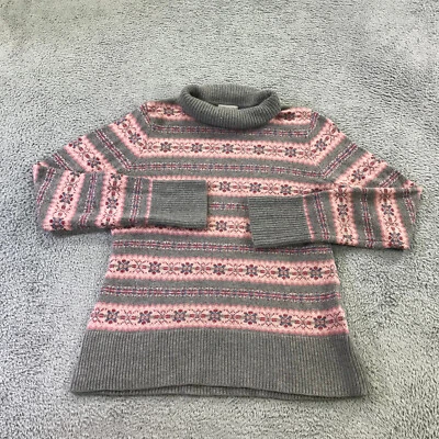 Suéter feminino Garnet Hill pulôver médio cinza PinK Fair Isle lã de férias - Imagem 1 de 4