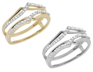 Ladies 14K Yellow/ White Gold Real Diamond Cocktail Enhancer Jacket Ring .35ct - Picture 1 of 7