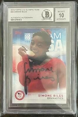 2016 Topps Equipo Olímpico de Estados Unidos #38 Simone Biles 🔥 BGS 10 Autógrafo ¡Raro Automático! 🔥 Foto 1 de 4