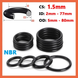 1.5mm Cross Section O-Rings Nitrile(NBR) Rubber Oring Seals 2-77mm ID Oil Resist - Picture 1 of 12