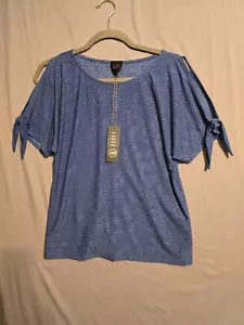 W5 Anthropologie Eyelet Top Cold Shoulder Womens Small Blue Tie Sleeve - Picture 1 of 10