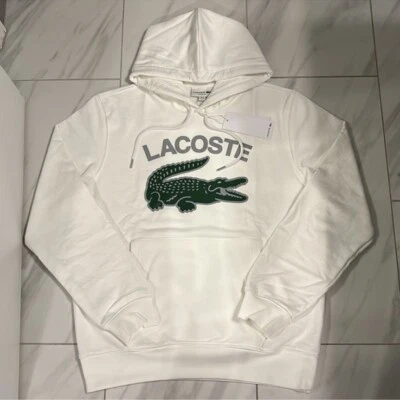 Lacoste Men's Croc Logo Pullover Hoodie White Green Gray New - Image 1 of 3