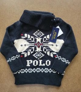 Polo RALPH LAUREN Kids MEDIUM 5 Black Sweater SNOWFLAKE Unisex Boys Girls - Picture 1 of 7
