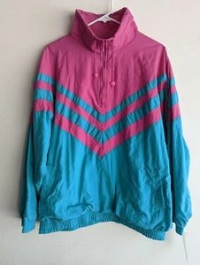 Vintage 80s 90s Color Block Bright Colors  Full Zip Windbreaker Jacket XL NWT - Picture 1 of 9
