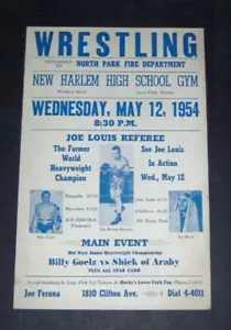 SELTEN 1954 JOE LOUIS Wrestling-Poster BILLY GOELZ vs SHIEK LOVES PARK ILL Boxen - Bild 1 von 1