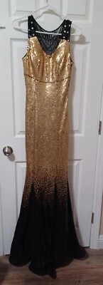 Vestido para mujer Evenin - Maxi largo. Talla 38 Color Dorado Negro .Hecho en Turquía  Foto 1 de 4