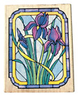 Timbre caoutchouc tampon vitrail fleur d'iris timbre caoutchouc bois
