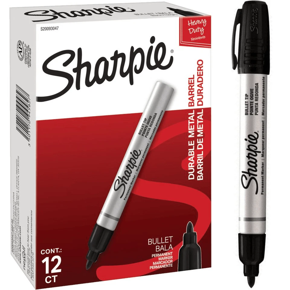4 X Sharpie Heavy Duty Metal Permanent Marker Bullet Point 2mm Black S20093047