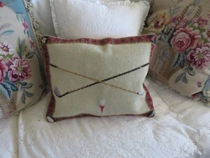 Beautiful Aubusson style French Needlepoint Pillow w Petit Point NWOT  GOLF - Picture 1 of 17