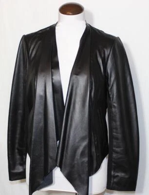 I.N.C. Black Leather & Knit Jacket Women's Longer Front Hem Elegant Large - Image 1 of 3