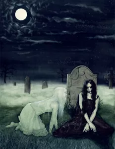 Gothic Fantasy Kunst DRUCK Geisterfriedhof Mond Grabstein Übernatürliches Jenseits - Bild 1 von 5