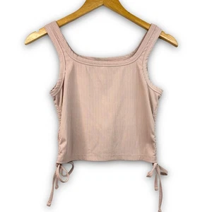 Camiseta sin mangas acanalada recortada elástica rosa polvorienta cami corbata lateral verano primavera pequeña - Imagen 1 de 4
