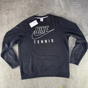Nike Swoosh Tennis Club Fleece Rundhalsausschnitt Herren Sweatshirt schwarz Größe Large neu - Bild 1 von 4