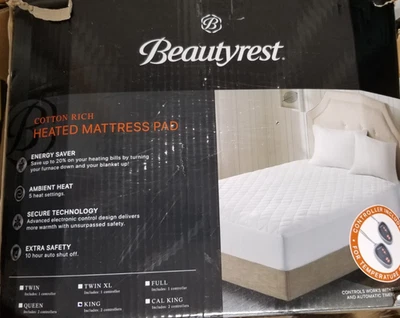 Beautyrest Cotton Rich Heated Mattress Pad, Size King, White. - Image 1 of 3