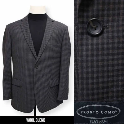 PRONTO UOMO PLATINUM mens gray black check WOOL sport coat jacket blazer 44 R - Image 1 of 4