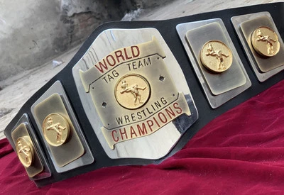 Cinturón Campeonato Peso Pesado Awa World Tag Team, 4mm Zinc, Chapado en Oro. 3 capas Foto 1 de 4