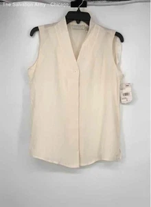 Studio Works Womens Cream Sleeveless Button Front Blouse Top Size Medium - Picture 1 of 6