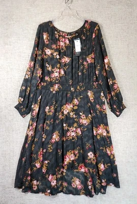 Vestido floral negro Lane Bryant para mujer 22P mangas transparentes dobladillo alto-bajo elegante nuevo con etiquetas Foto 1 de 4