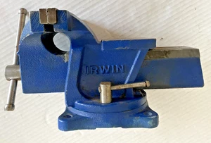 IRWIN 4" JAWS HEAVY DUTY SWIVEL BLUE BENCH VISE ANVIL - Picture 1 of 11