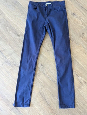 Брюки H&M темно-синие холщовые приталенные для возраста 14 лет длинные 31 дюйм - Изображение 1 из 4