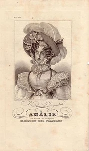 Amalie Königin von Frankreich Portrait Orig Stahlstich 1850  - Bild 1 von 1