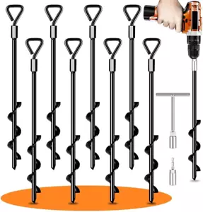 Ground Anchors Screw in Tent Stakes Heavy Duty Trampoline Stakes High Winds, Gro - Picture 1 of 12