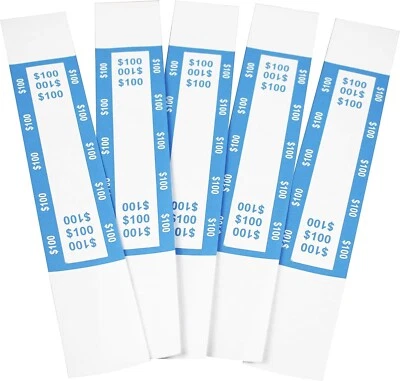 1000 SELF SEALING BLUE $100 CURRENCY STRAPS MONEY BILL BANDS Royal Sovereign