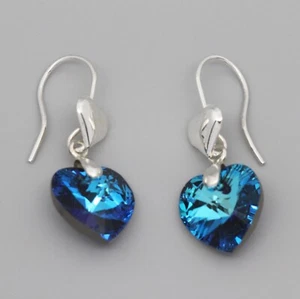 Pendientes Pendientes - Plata 925 - Corazones Cristal Azul Brillante - Imagen 1 de 4