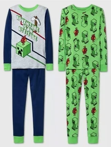 Mojang Minecraft Boys 4 Piece Pajama Set Pj’s Size 4 Creeper Snug Fit Cotton NWT - Picture 1 of 1