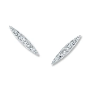 0.03Ct Round Cut Diamond Accent Navette shape Earring Push Back 10K White Gold - Picture 1 of 4