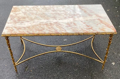 1950/70′ Table Basse Bronze Doré, Plateau Marbre Ou Onyx Maison Bagués - Photo 1/4