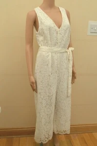 New Next Lace Ivory Lined Cropped Belted Jumpsuit Sz UK 8 - Picture 1 of 4