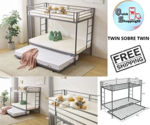 Cama Litera De Metal Twin Sobre Twin Con Cama Nido Bunk Beds With Trundle Bed - Picture 1 of 11