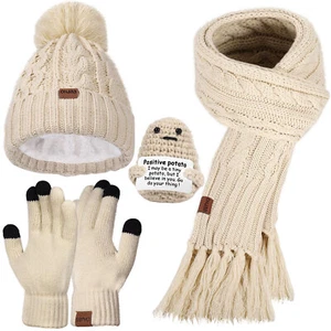 Invierno Gorro Forrado Sombrero Largo Bufanda Pantalla Táctil Bufanda Guantes Sombrero Hombres y Mujeres - Imagen 1 de 7