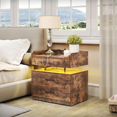 TC-HOMENY RGB LED Mesita de Noche con Puertos de Carga Mesita de Noche Extremo Junto a la Mesa Foto 1 de 4