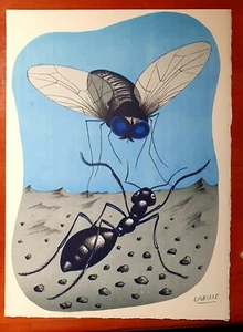 *LABISSE *LITHO*ORIGINALE*MOUCHE*FOURMI*SIGNÉE*1966*1*LA FONTAINE*MUSEE*RARE - Picture 1 of 7