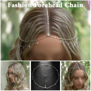 Boho Kopfkette glänzend Hochzeit Haarschmuck schlicht elegant Kopfschmuck - Bild 1 von 14