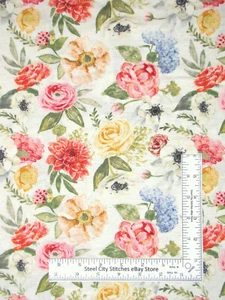 Floral Fabric Flowers Rose Hydrangea Kaufman/AUM Flower Market D#74081 Yard - Picture 1 of 1