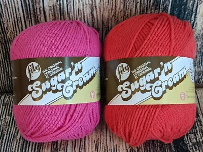 Lily Sugar n Cream Med Weight Cotton Yarn 2 Skeins Hot Pink & Red Rouge - Image 1 of 4