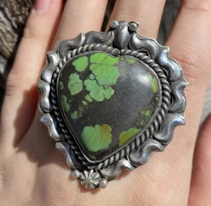 Anillo Corazón Ajustable Turquesa Verde Plata Esterlina Nativo Americano. CY - Imagen 1 de 12