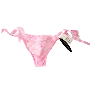 Native Intimates Baby Doll Pink Thong Panties 6 Medium NWT Women's Lace Ribbon - Picture 1 of 4