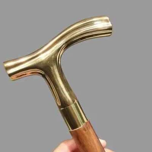 Bastone da passeggio antico ottone massiccio vintage legno manico regalo - Foto 1 di 7