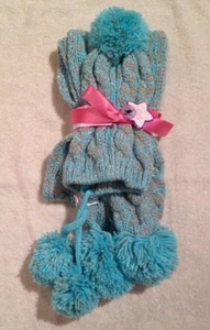NWT Toby Aqua/Gray/Silver GRETEL HAT & SCARF Set Girls size 7-14 7 8 10 12 14   - Picture 1 of 3