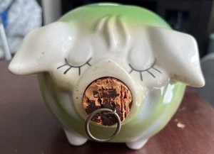 Hull Corky Pig Ceramic Piggy Bank Rare Green & White Glaze 1957 - Picture 1 of 7