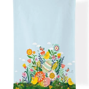 Toalla de té WerkShoppe Pascua jardín huevos pintados pollitos flores 100 % algodón - Imagen 1 de 5